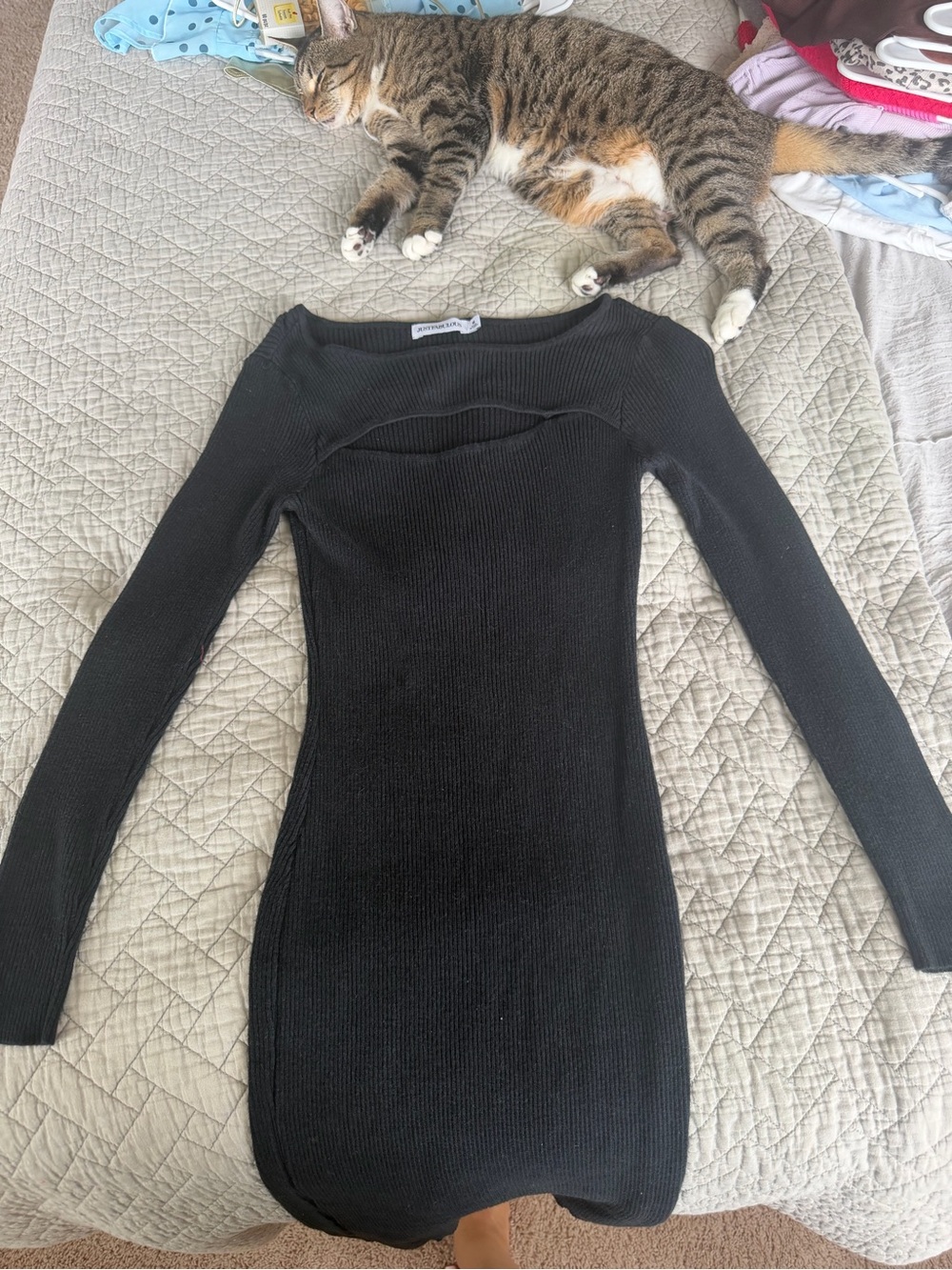 JustFab Black Ribbed Long-Sleeve Bodycon Dress